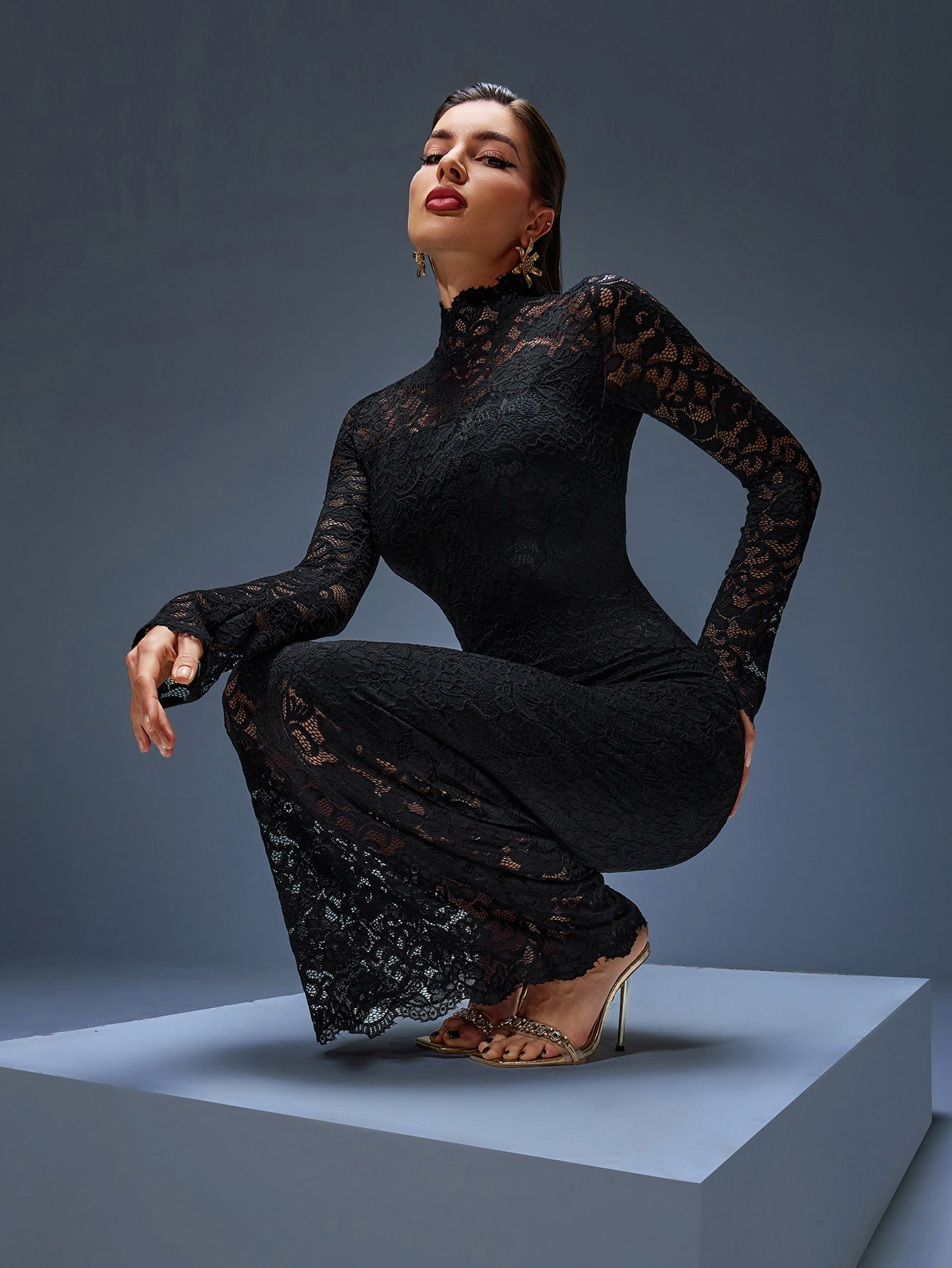 Elegant Lace High Neck Maxi Dress