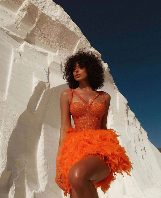 Cameli Sequin Feather Mini Dress - REBECATHELABEL