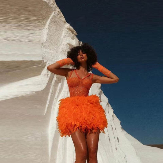 Cameli Sequin Feather Mini Dress - REBECATHELABEL