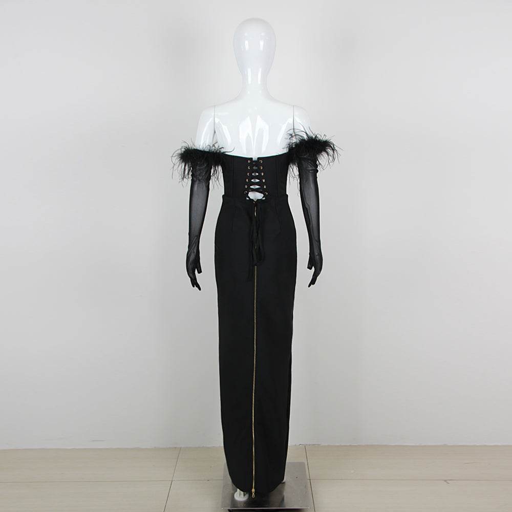 Camila feather long sleeve dress - REBECATHELABEL