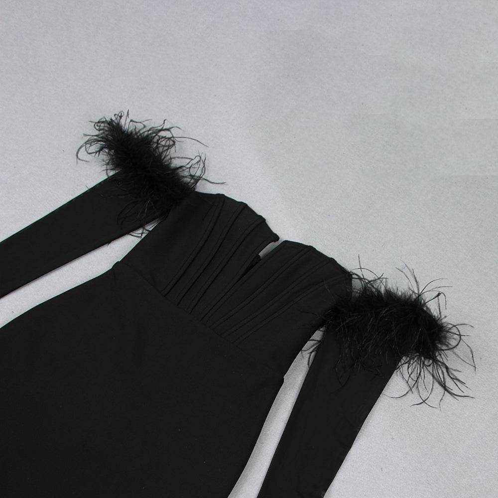 Camila feather long sleeve dress - REBECATHELABEL