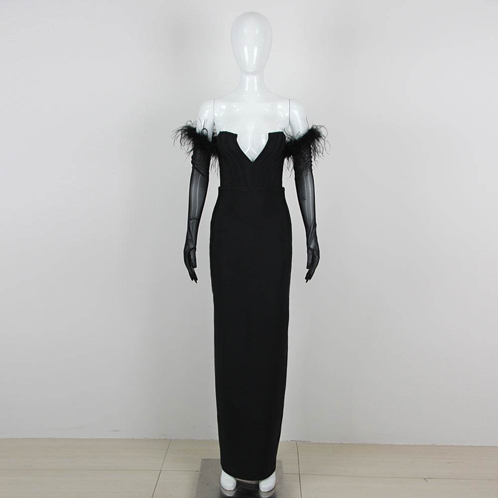 Camila feather long sleeve dress - REBECATHELABEL