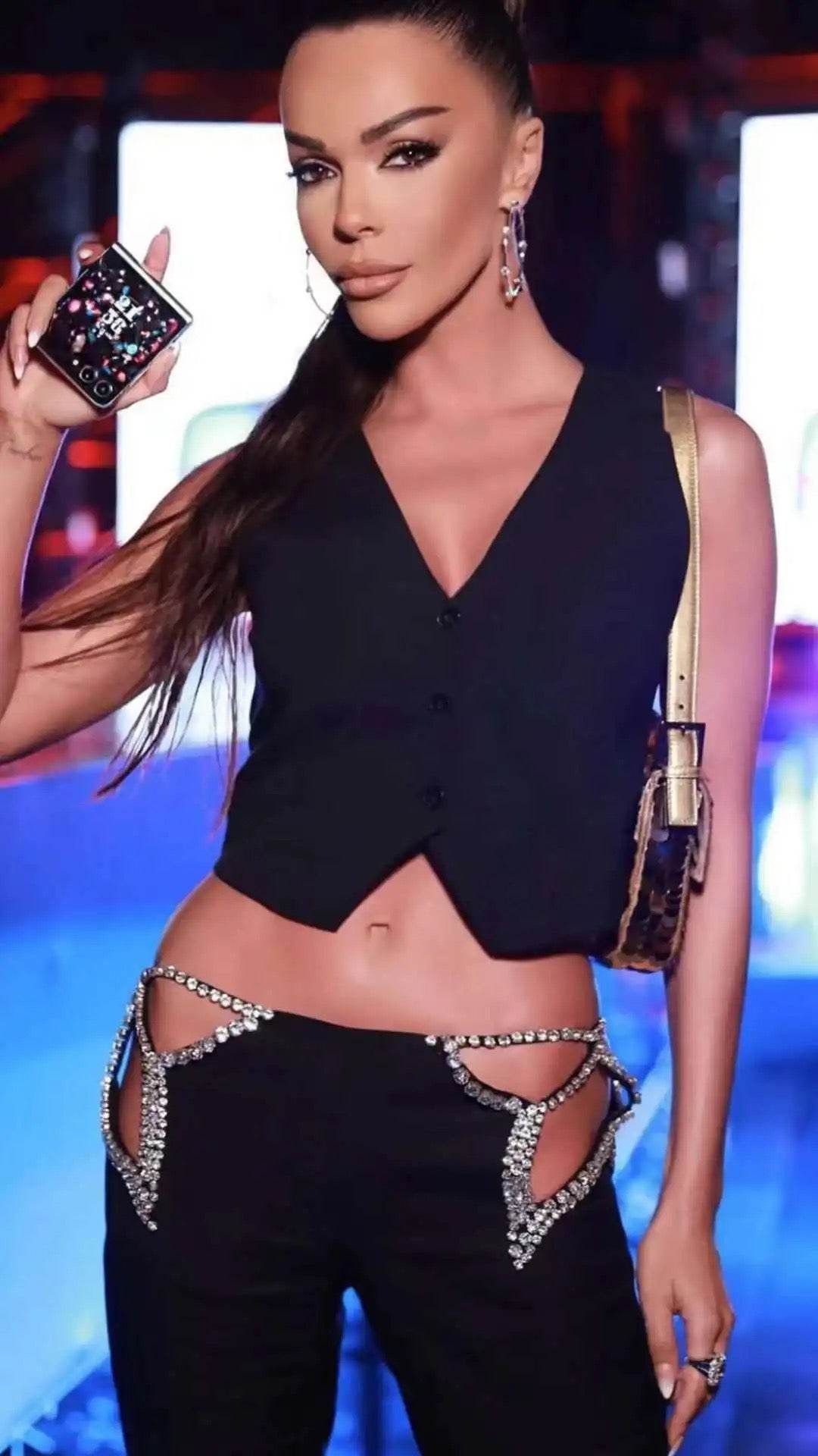 Camille rhinestone pant set - REBECATHELABEL