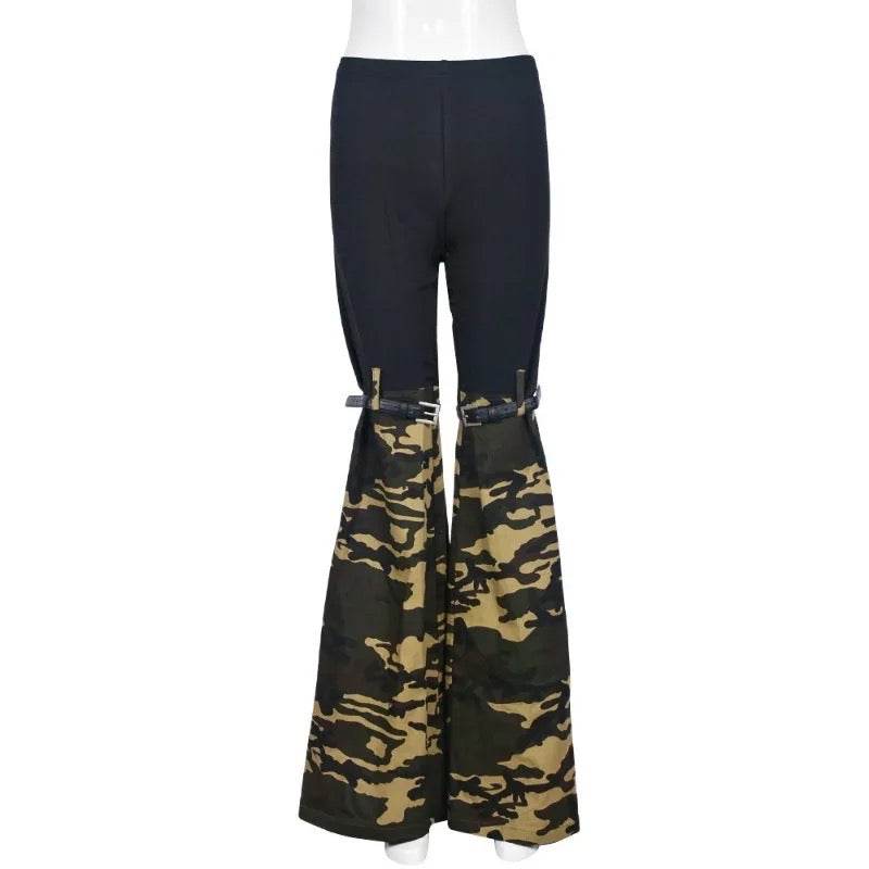 Cargo Style Patchwork Camouflage Flare Pants with Belt set - REBECATHELABEL
