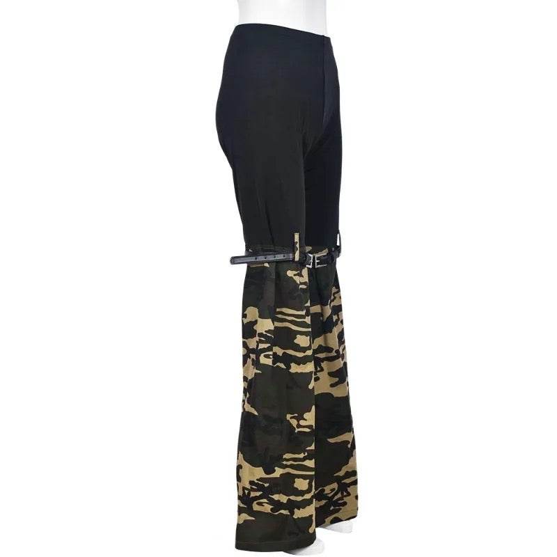 Cargo Style Patchwork Camouflage Flare Pants with Belt set - REBECATHELABEL
