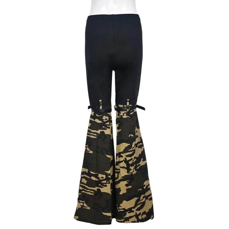 Cargo Style Patchwork Camouflage Flare Pants with Belt set - REBECATHELABEL