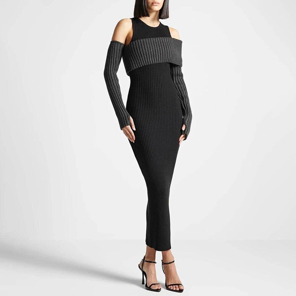 Casual Knit Dress Hollow out Sexy Round Neck Long Sleeve dress - REBECATHELABEL