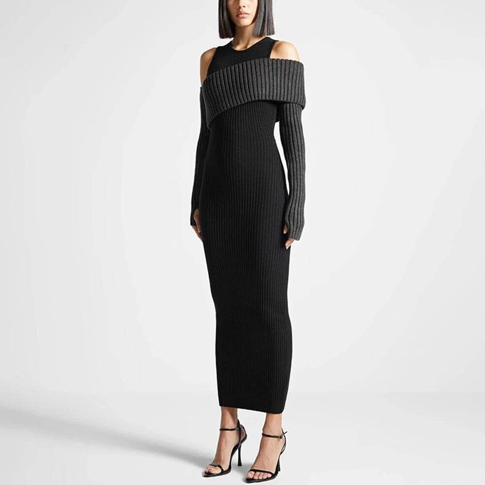 Casual Knit Dress Hollow out Sexy Round Neck Long Sleeve dress - REBECATHELABEL
