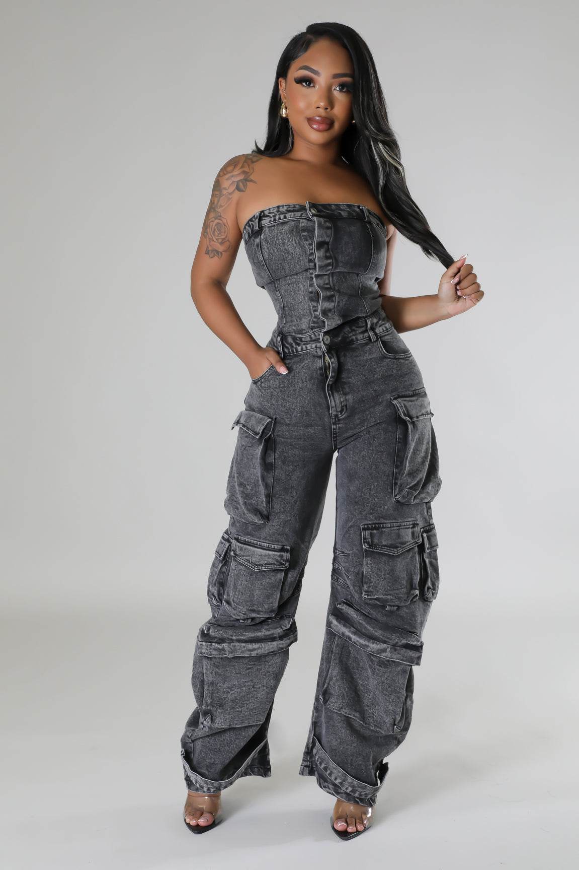 Claiming You Denim Jumpsuit - REBECATHELABEL