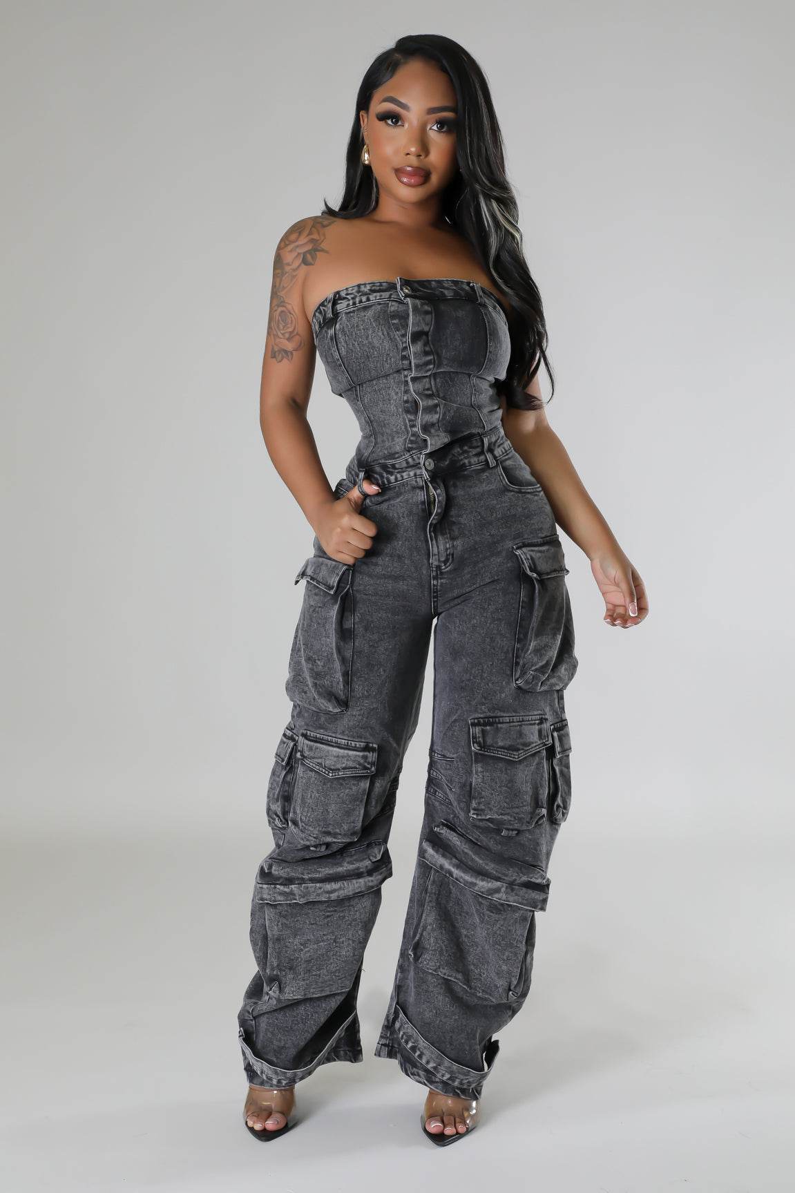 Claiming You Denim Jumpsuit - REBECATHELABEL