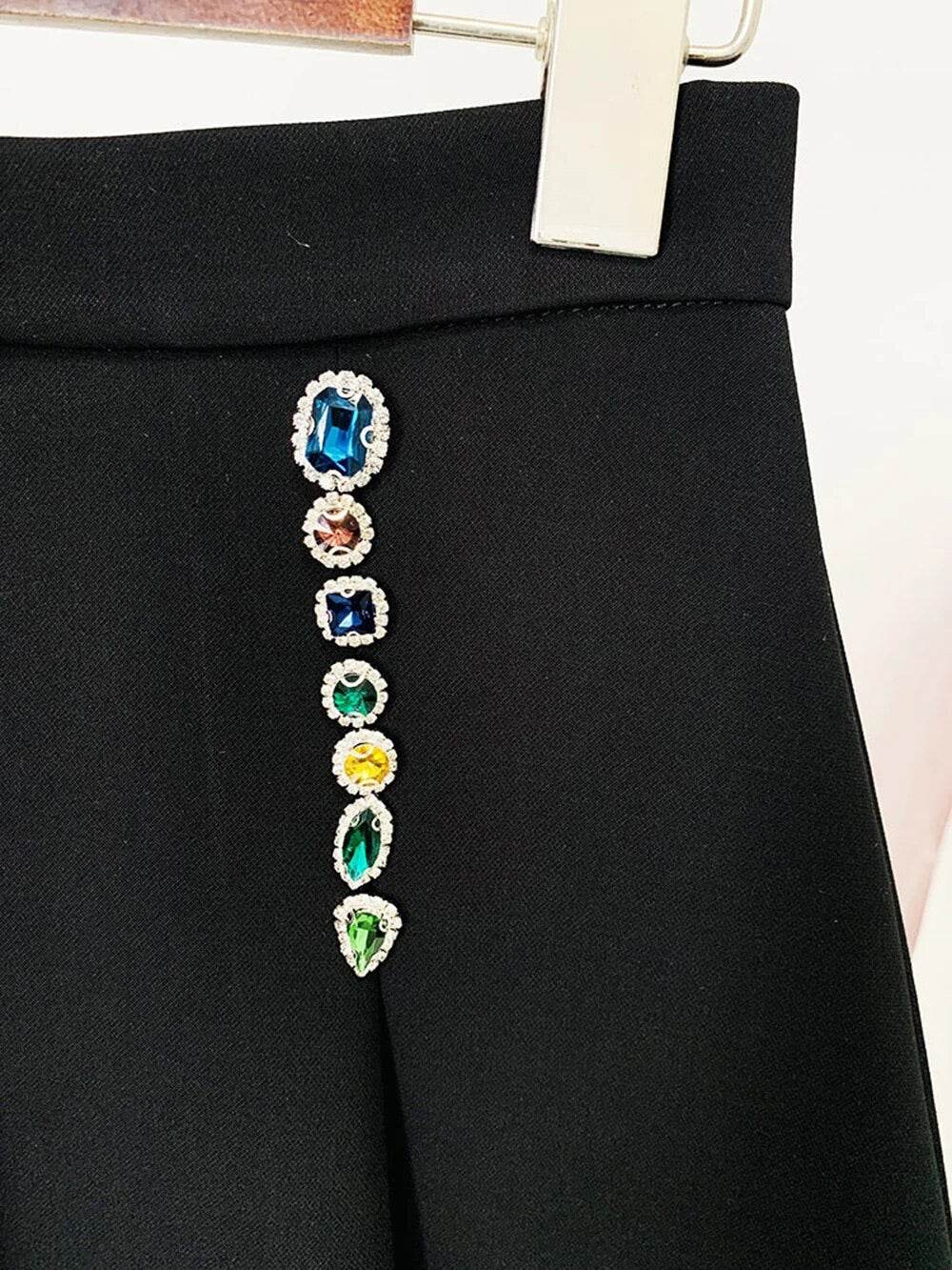 Colorful Diamond Bead Skirt Short Top Set - REBECATHELABEL