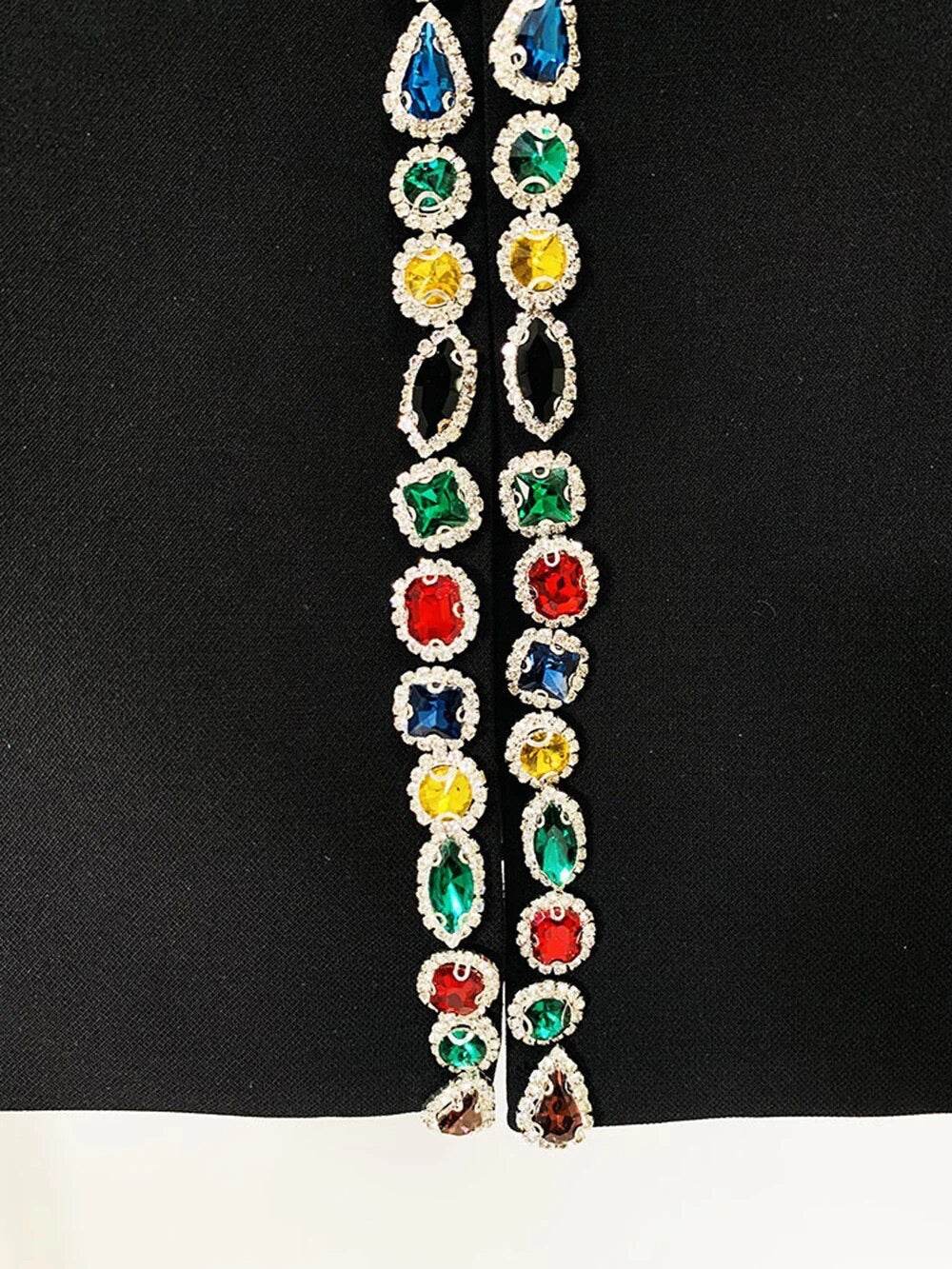 Colorful Diamond Bead Skirt Short Top Set - REBECATHELABEL