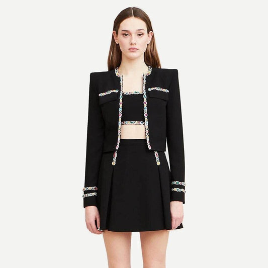 Colorful Diamond Bead Skirt Short Top Set - REBECATHELABEL