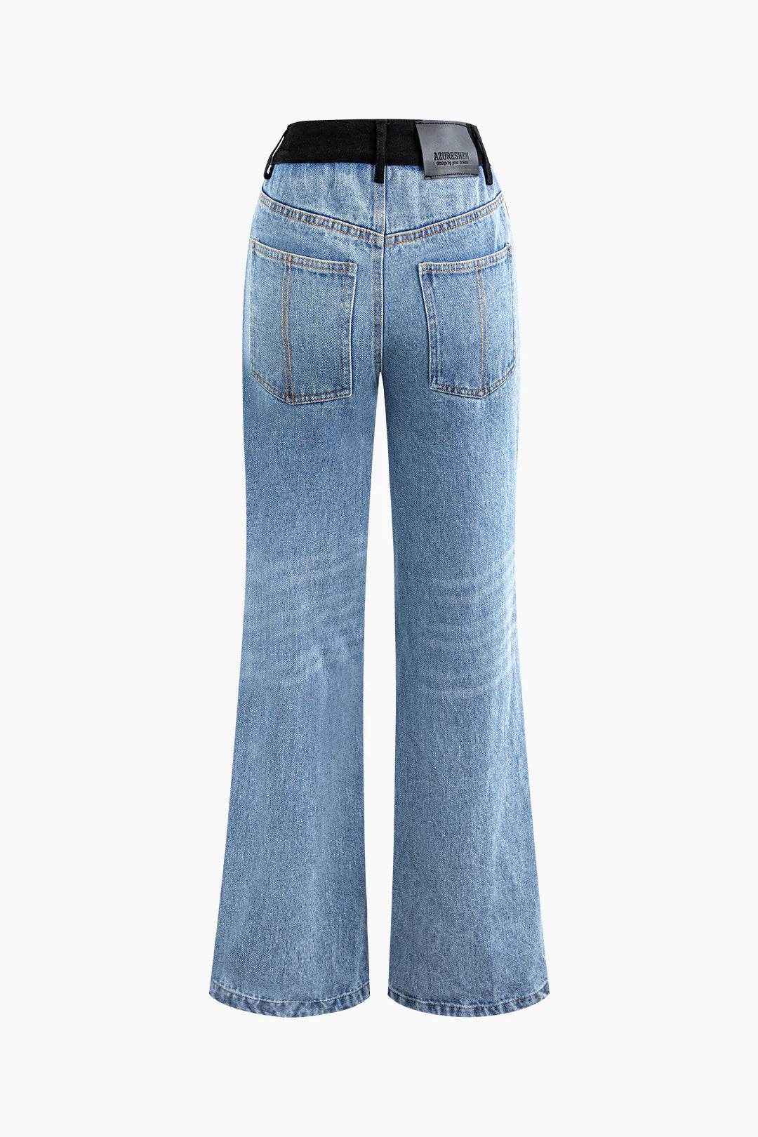 Contrast Panel Straight Jeans - REBECATHELABEL