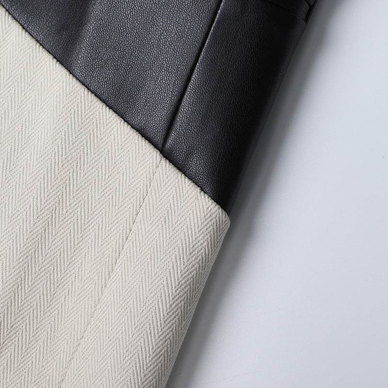 Contrast Patchwork Texture Faux Leather Blazer - REBECATHELABEL