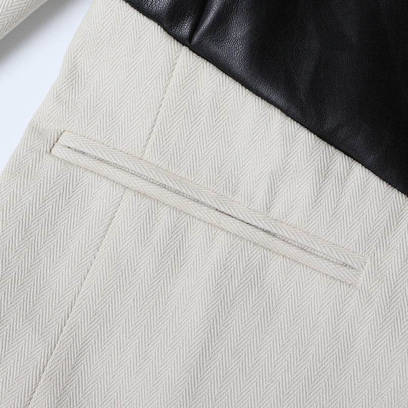 Contrast Patchwork Texture Faux Leather Blazer - REBECATHELABEL