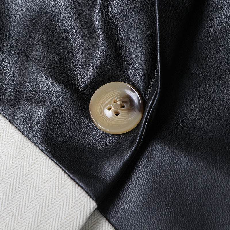 Contrast Patchwork Texture Faux Leather Blazer - REBECATHELABEL