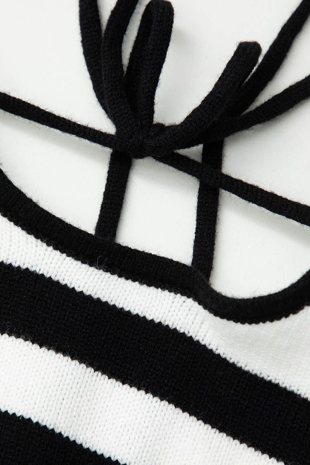 Contrast Stripe Backless Bell Sleeve Knit Mini Dress - REBECATHELABEL