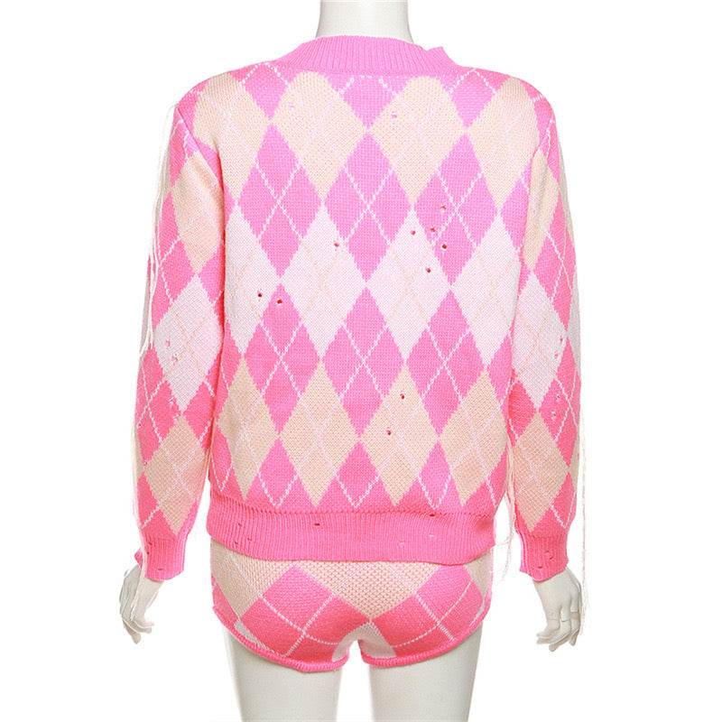 Contrast Tassel Coat High Waist Slim Shorts Set - REBECATHELABEL