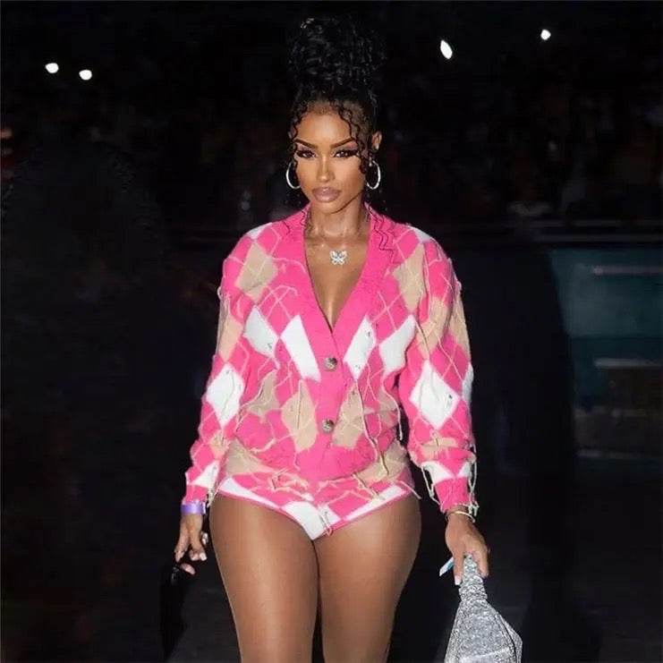 Contrast Tassel Coat High Waist Slim Shorts Set - REBECATHELABEL