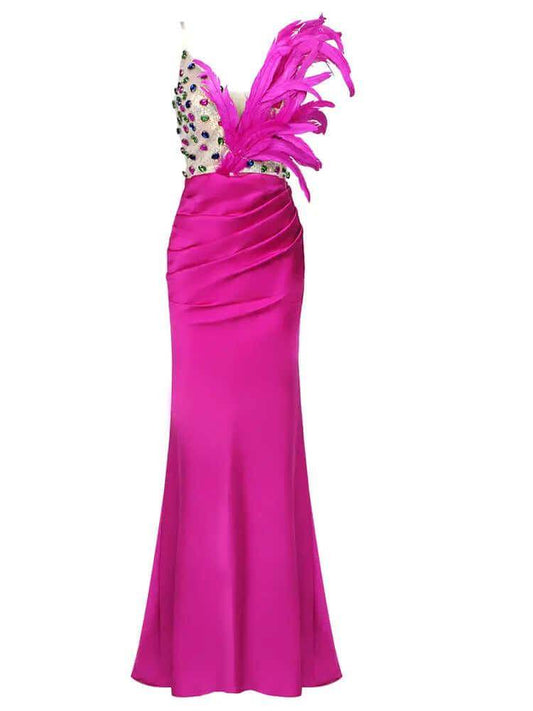 Corset Dress With Stones and Feathers - REBECATHELABEL