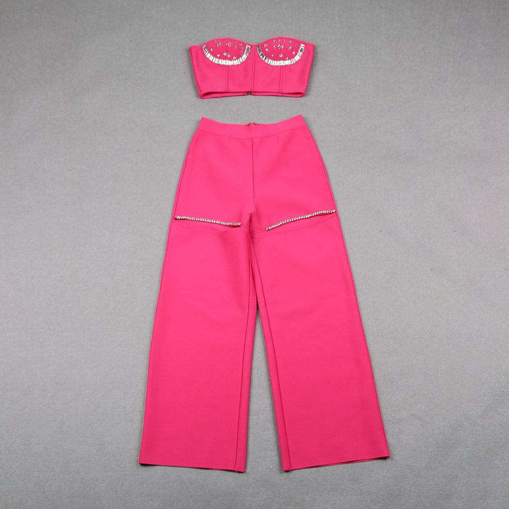 Crystal Circle Cutout Bandage Pants Set - REBECATHELABEL
