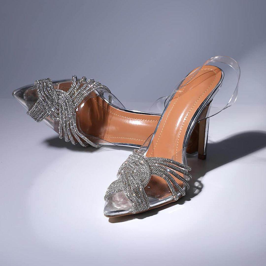 Crystal Embellished Sandals In silver - REBECATHELABEL