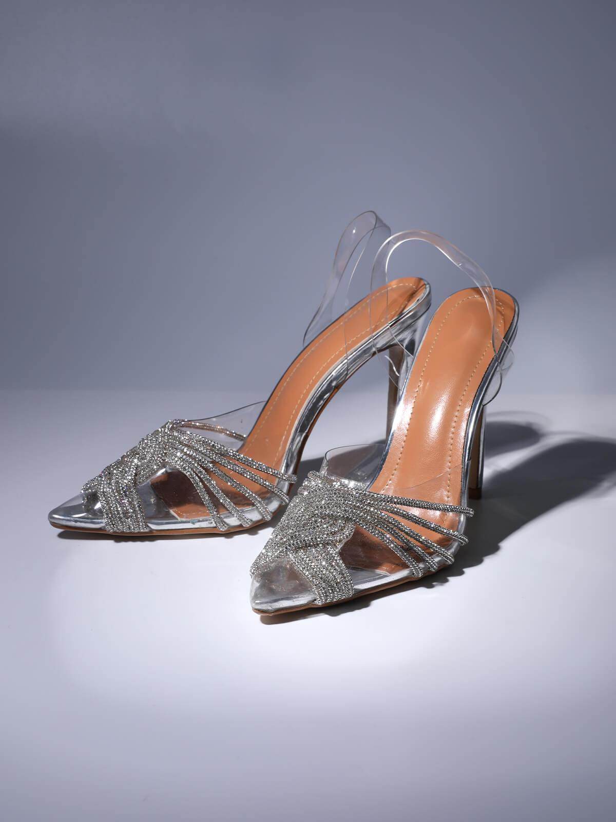 Crystal Embellished Sandals In silver - REBECATHELABEL