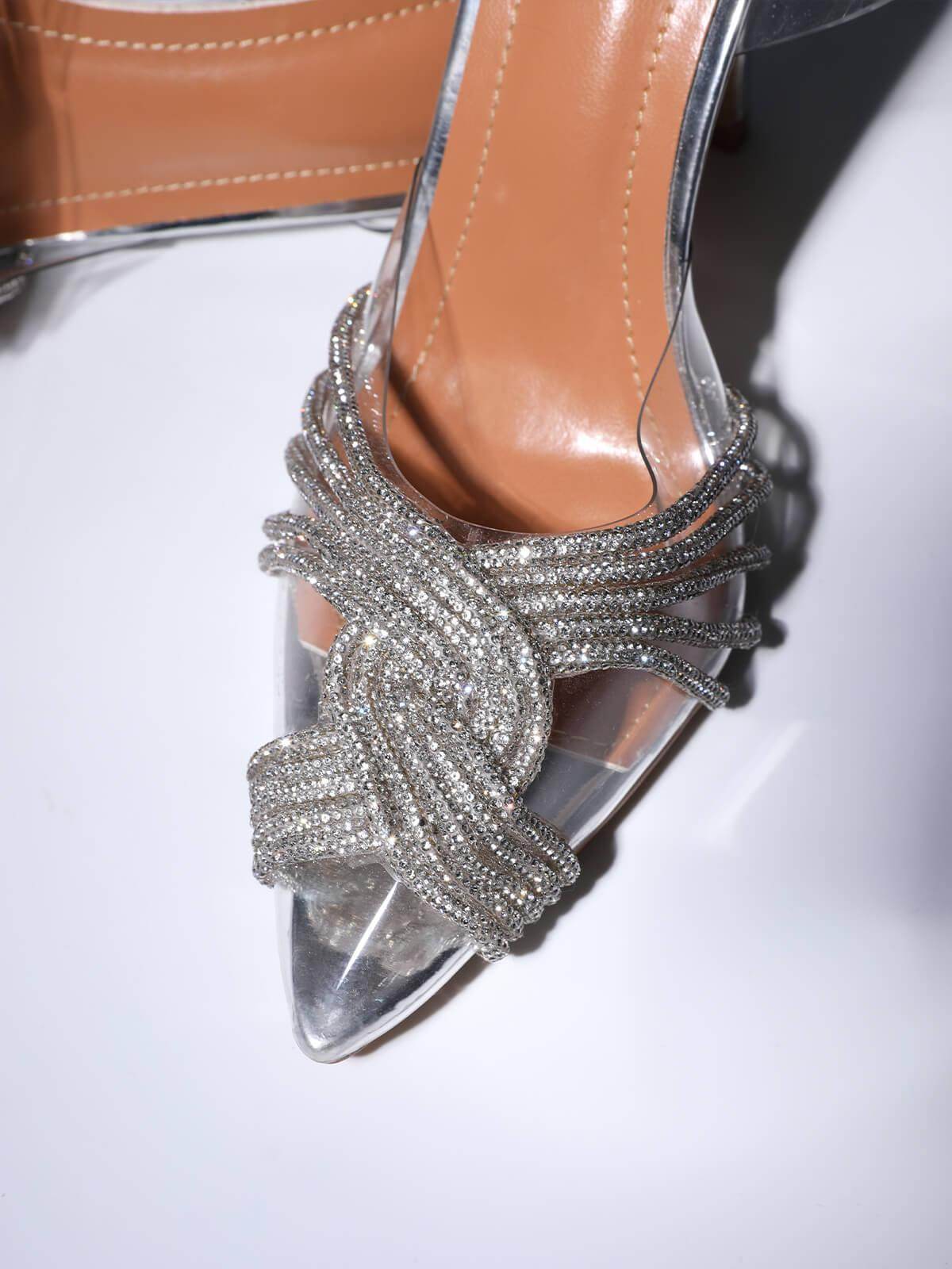Crystal Embellished Sandals In silver - REBECATHELABEL