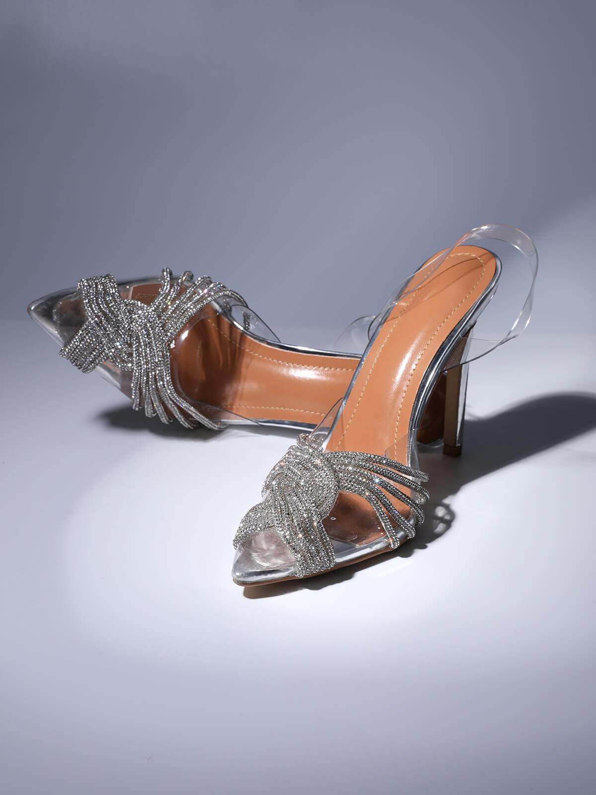 Crystal Embellished Sandals In silver - REBECATHELABEL