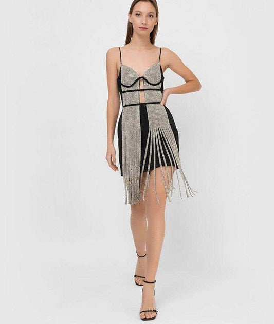 Crystal fringe rhinestone dress - REBECATHELABEL