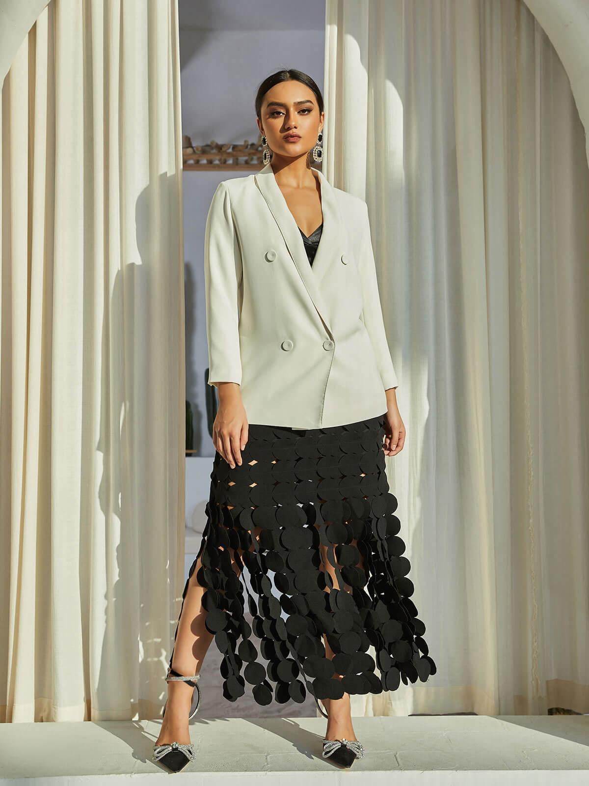 Cutout Fringe Skirt In Black - REBECATHELABEL