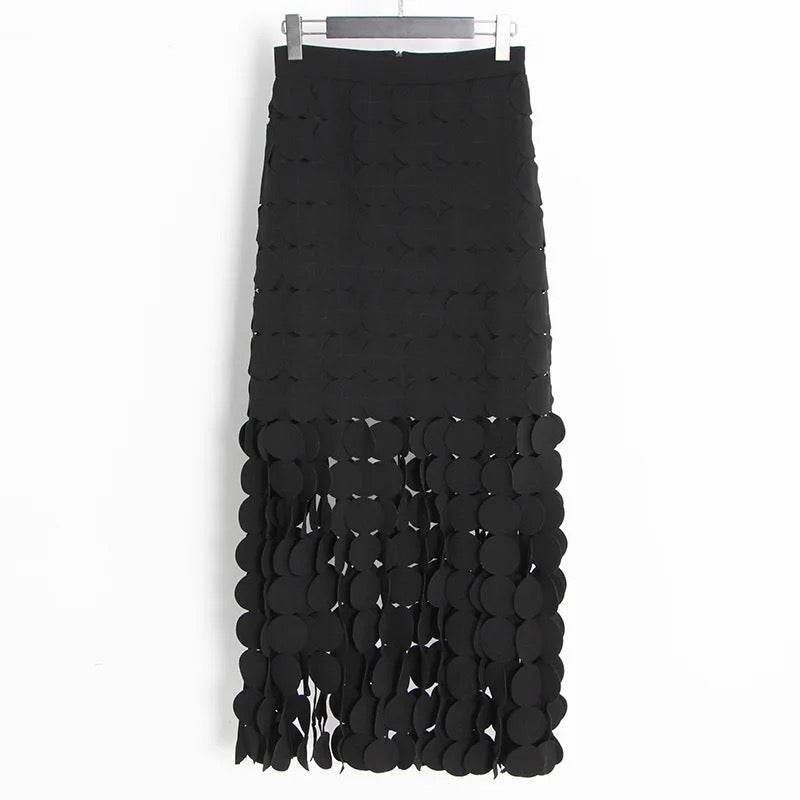 Cutout Fringe Skirt In Black - REBECATHELABEL