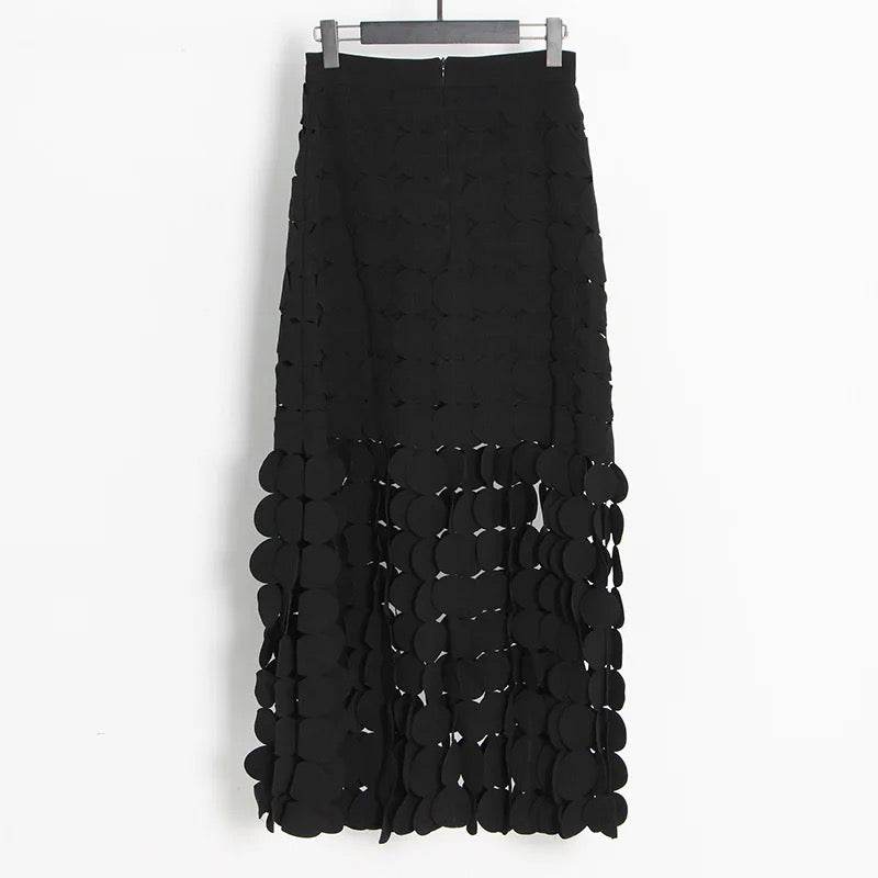 Cutout Fringe Skirt In Black - REBECATHELABEL