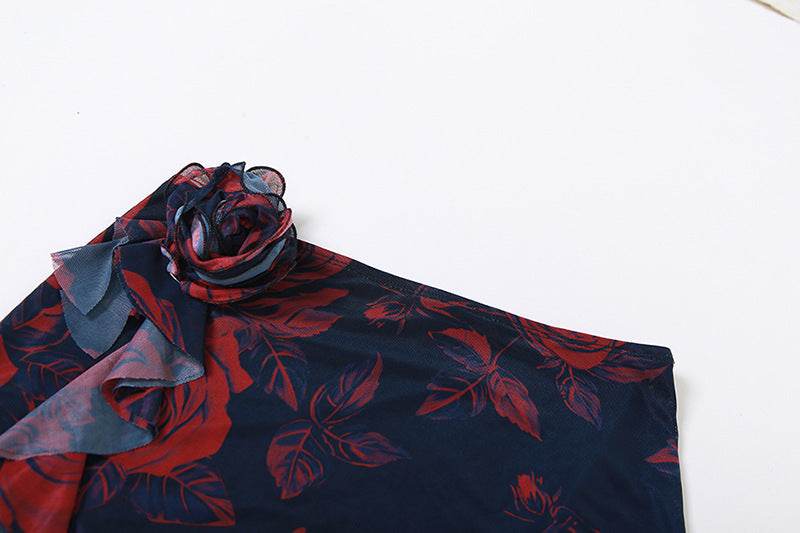 Lace up Scarf Printed Wrapped Chest Cropped Irregular Asymmetric Skirt Set - REBECATHELABEL