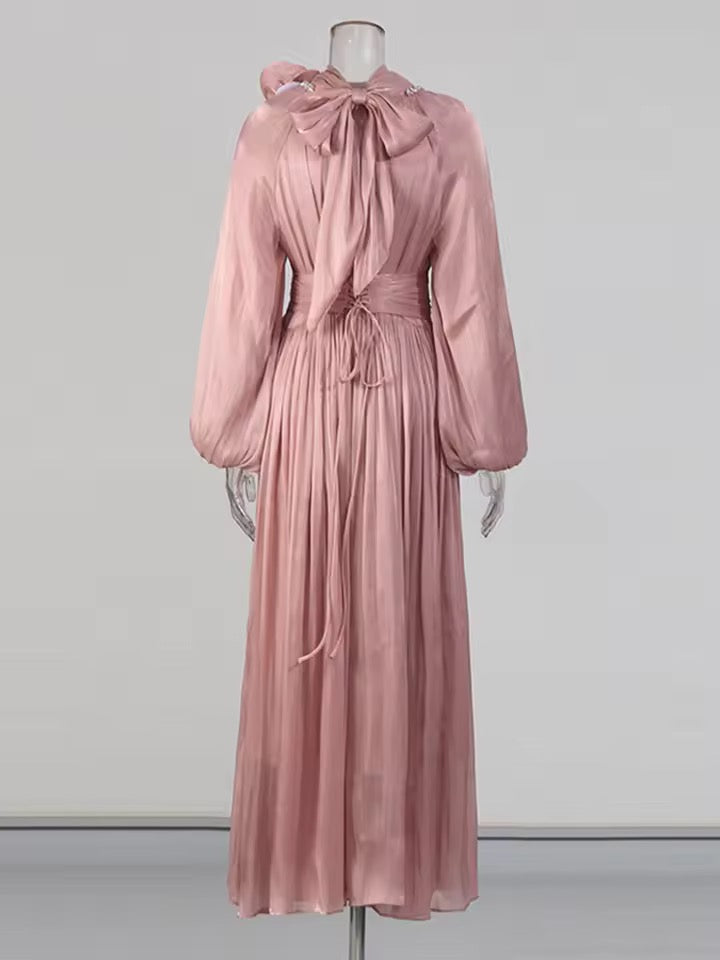 Solid Diamond 3D Flower Slim Maxi Dress