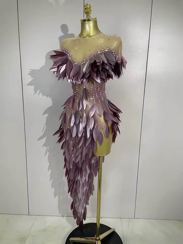 Sequins Diamonds Mesh Asymmetric Dress