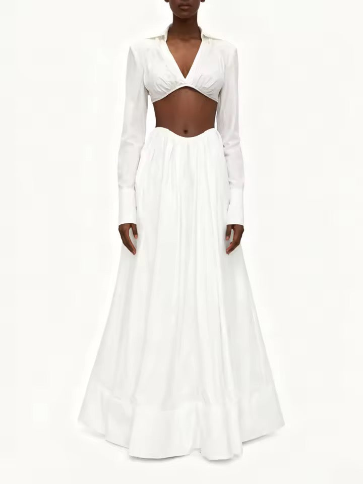 Neck Long Sleeve Mini Top High Waist Skirt set