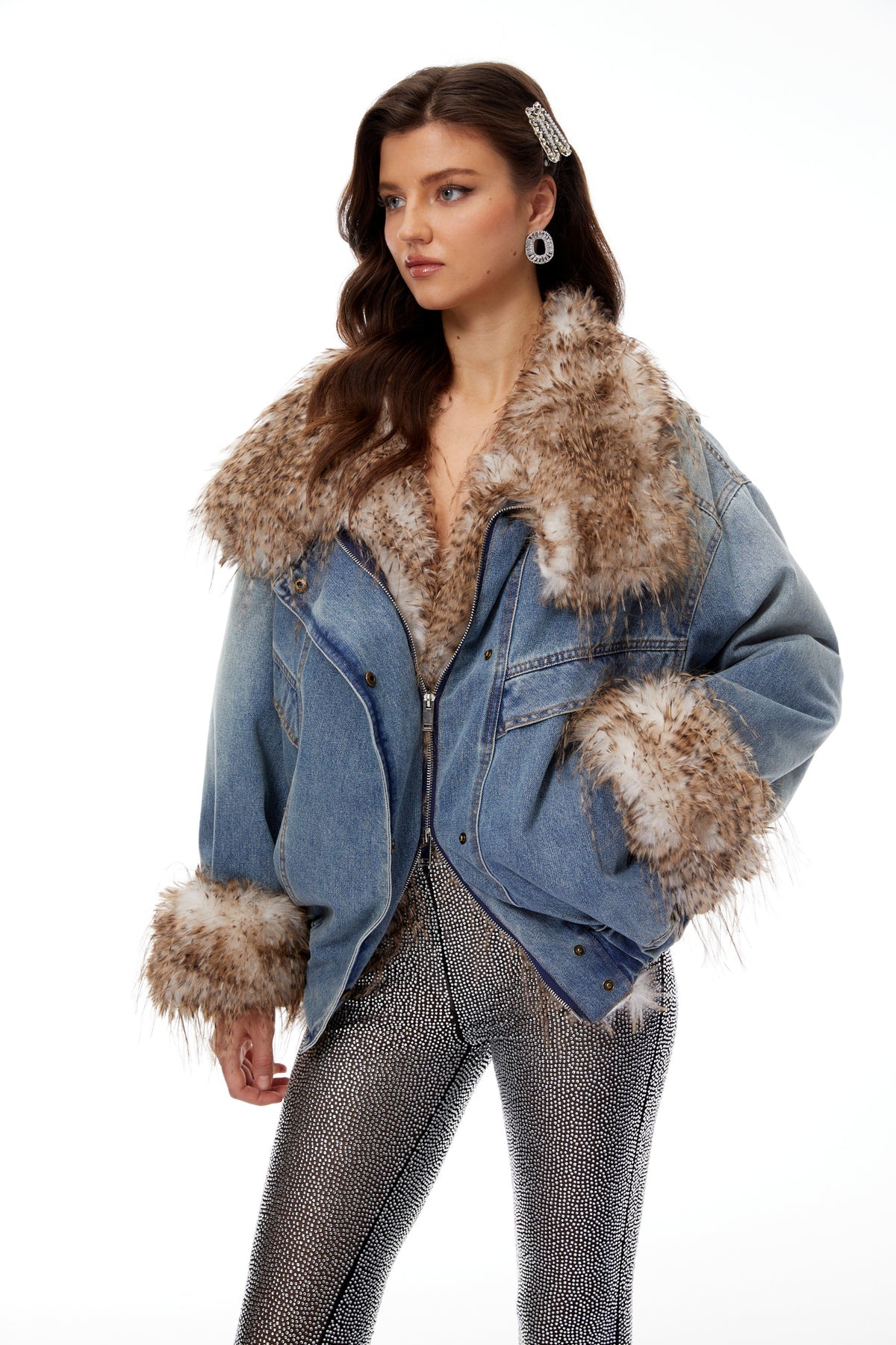Blue Ombré Feather Panel Denim Jacket