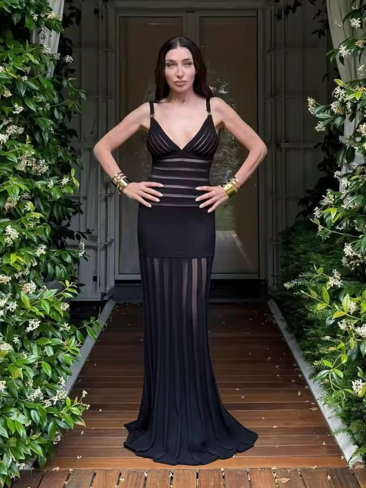 Deep V Neck Hollow Out Long Dress