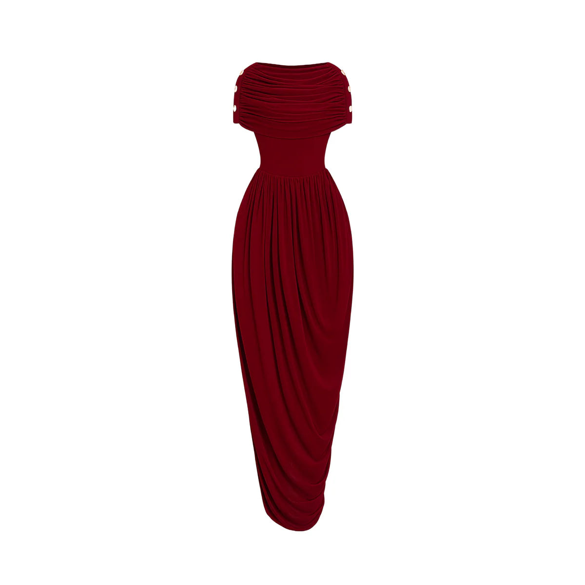 Burgundy Shawl Design Draped Maxi Dress