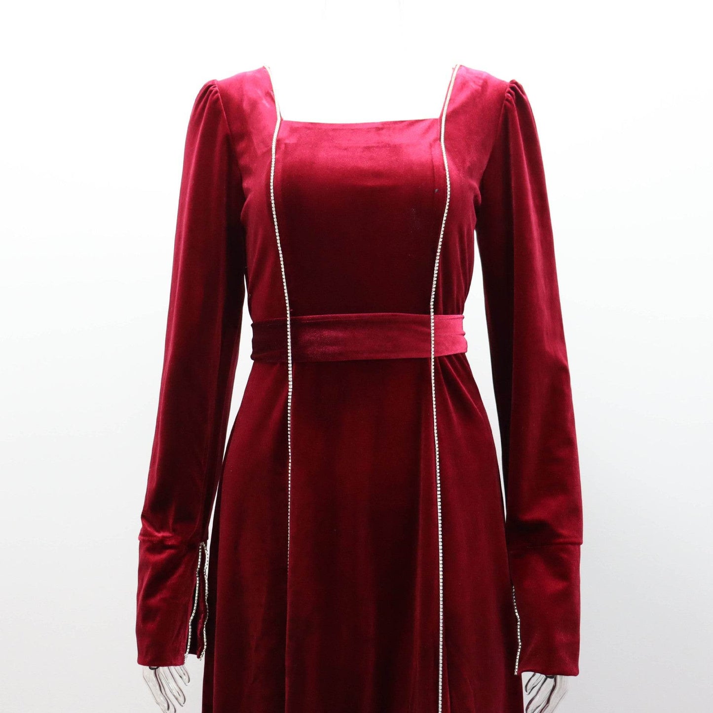 Korean Velvet Bell Sleeve Square Collar A line Dress - REBECATHELABEL