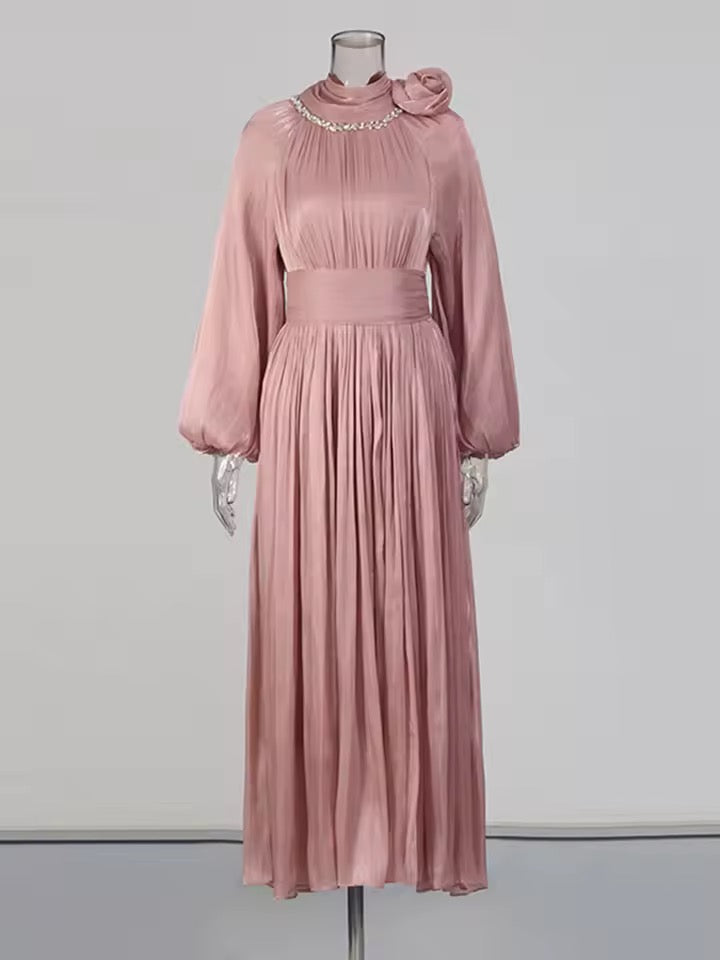 Solid Diamond 3D Flower Slim Maxi Dress