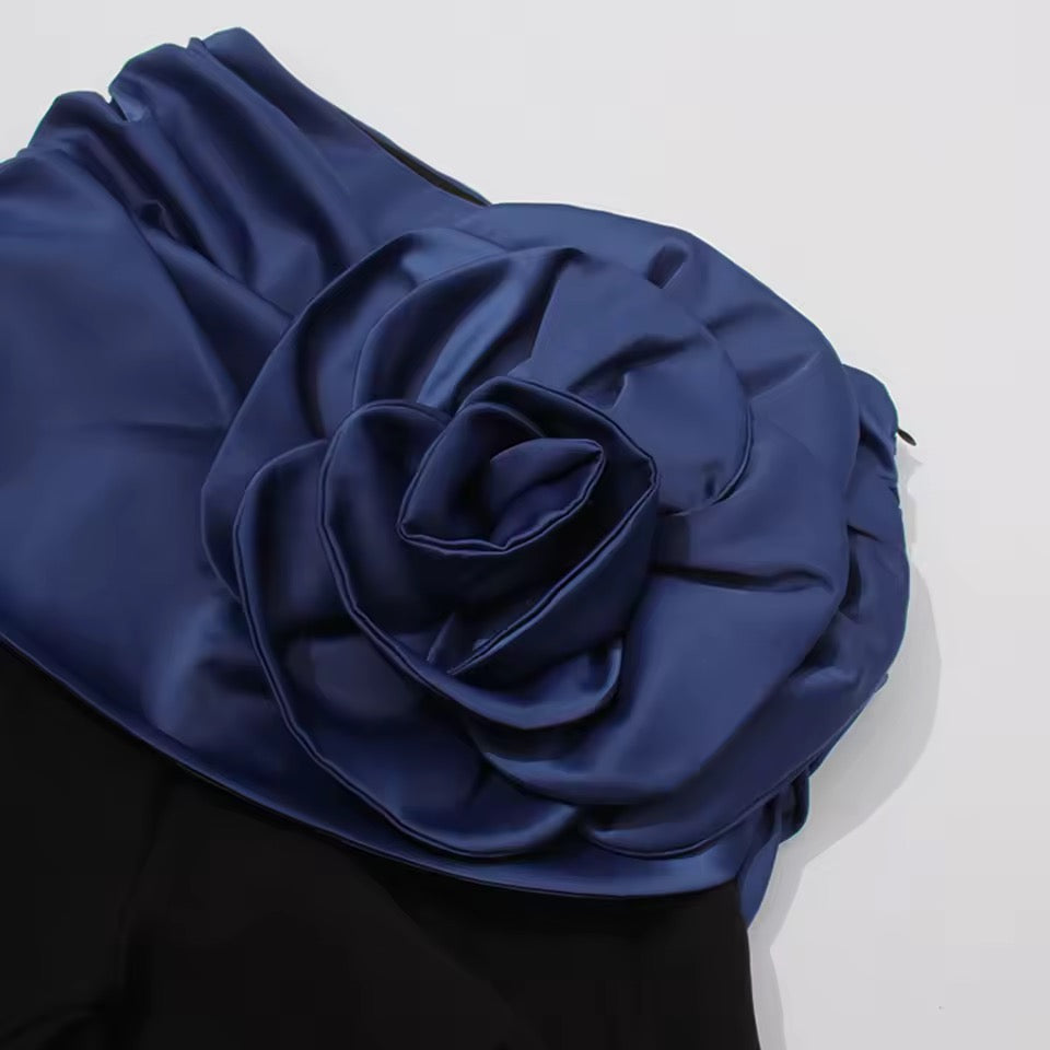 Three-Dimensional Flower Splicing Contrasting Design High Waisted pant