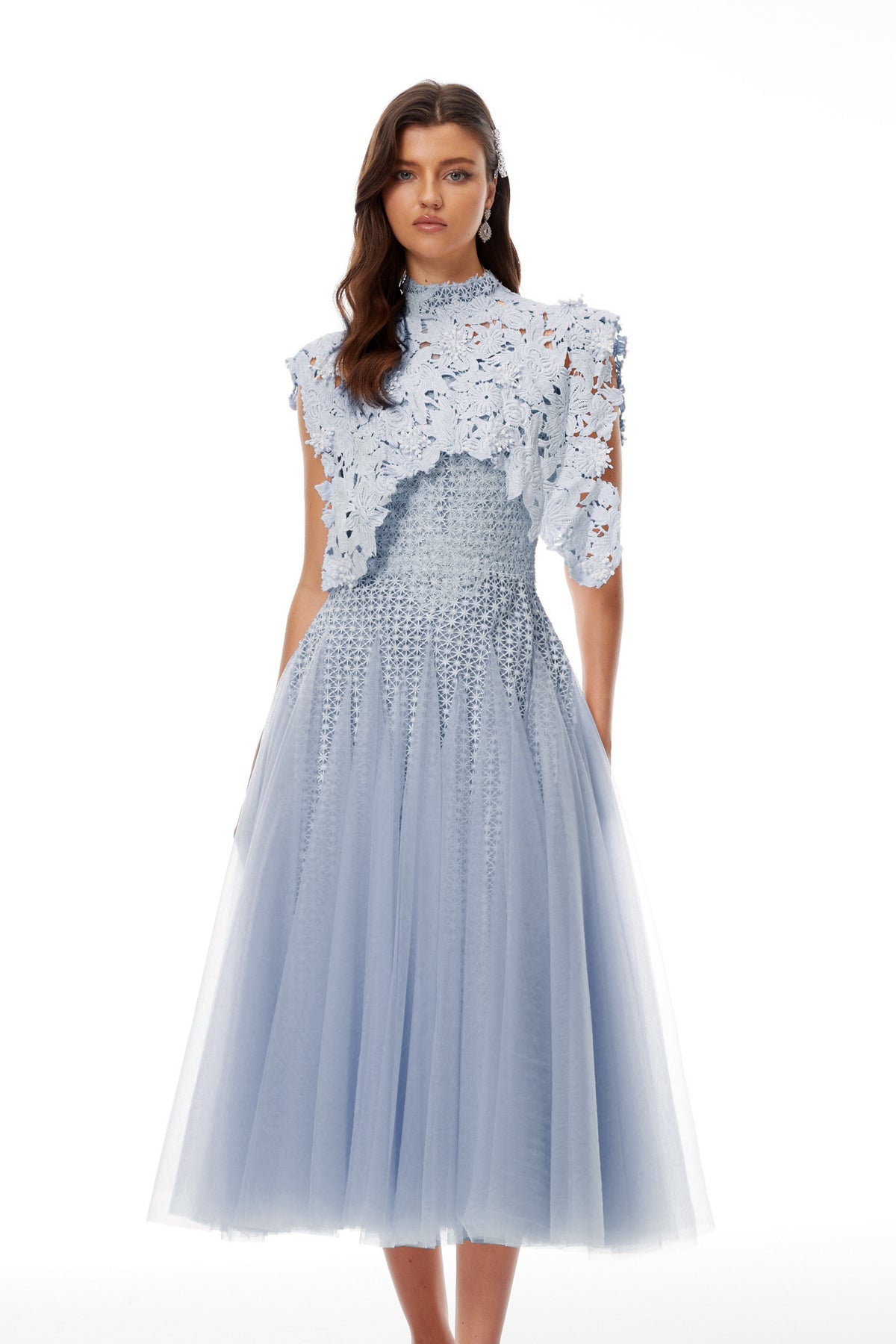 Blue Floral Crochet Midi Dress