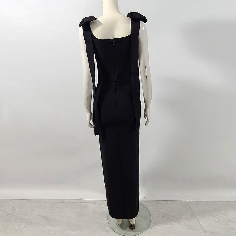 Spaghetti Straps Bow Rhinestones Mini Bandage Dress