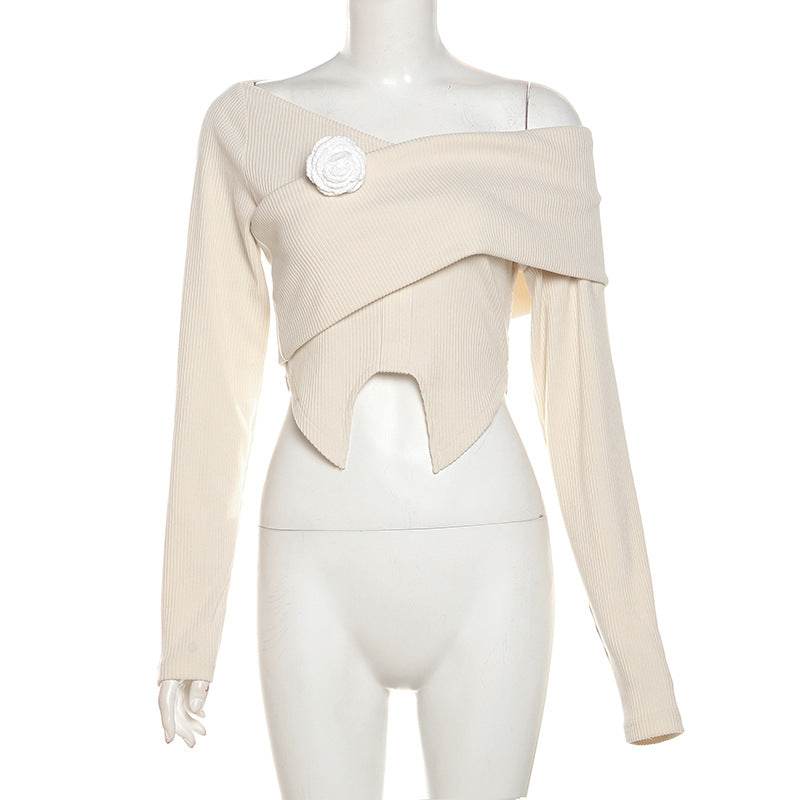 Off Shoulder Halter Sexy Long Sleeved Shirt Stitching Skirt set - REBECATHELABEL