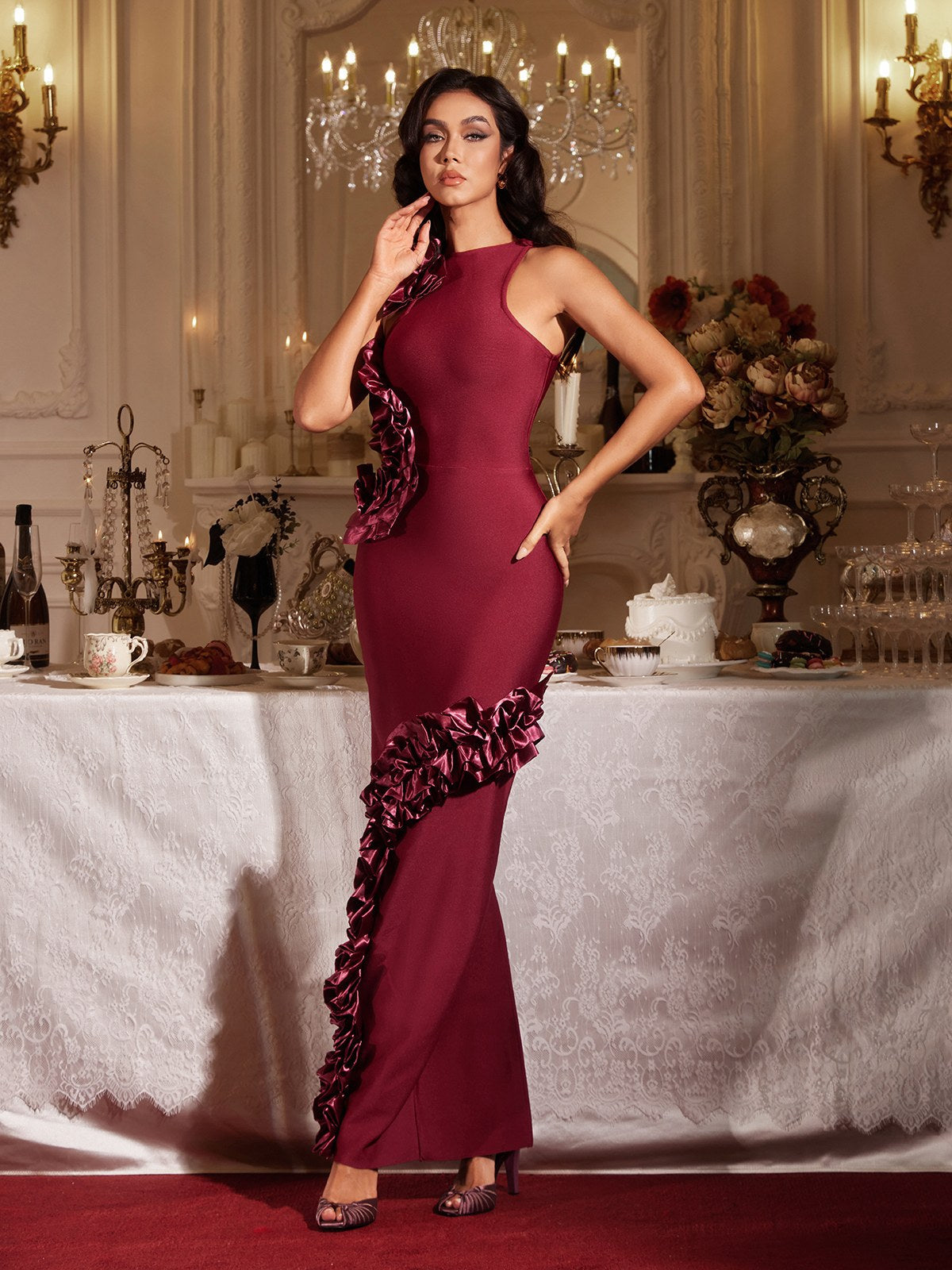 Sleeveless Ruffle Bandage Maxi Dress