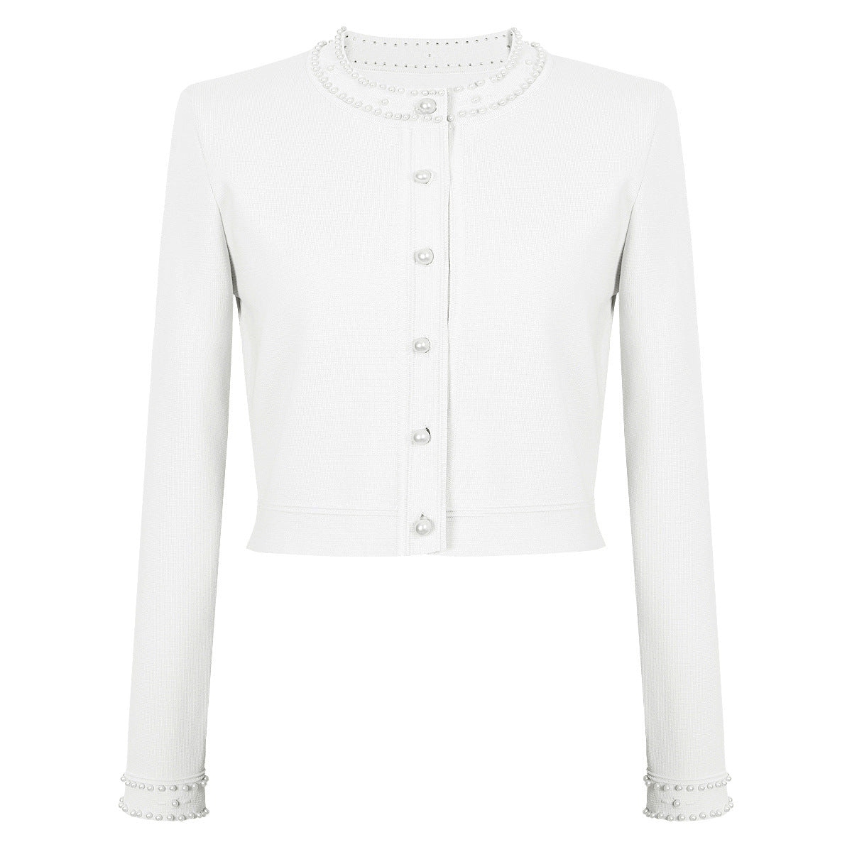 Long Sleeved Round Neck Pearl Button Knitted Sweater Versatile