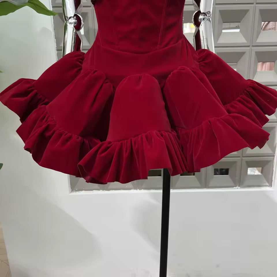 Spaghetti Sequin Velvet Mini Dress